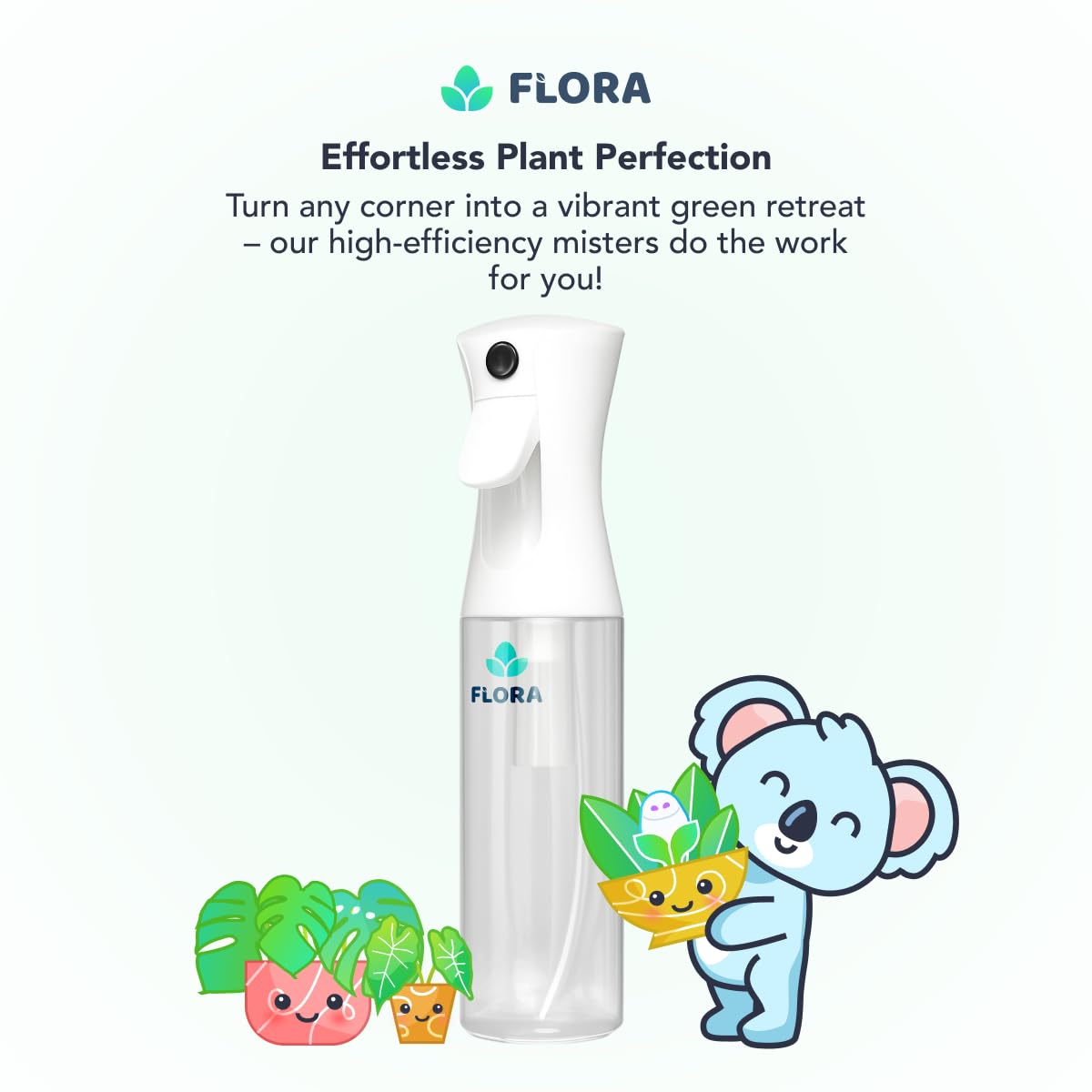 Flora Premium Pflanzen-Sprühflasche für sanften und feinen Nebel für präzise Hydratation, verteilte Feuchtigkeit und Feuchtigkeit, kommt mit App für intelligente Pflanzenpflege, Pflanzenausweis und