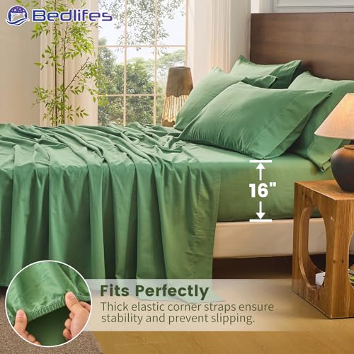 Image of Bedlifes 100% French Linen King Bed Sheet Set - 16 inch Deep Pocket, 4-Piece | Soft & Durable, Breathable & Cooling, Pure Flax Linen, OEKO-TEX Certified, Moisture-Wicking, Easy Care, Machine Washable