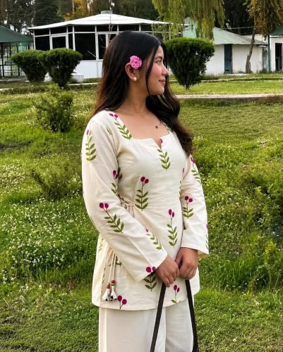 Image of Women's Rayon Printed Short Kurti with Square Neck & Long Flared Sleeves - Stylish Ethnic Casual Wear with Tie Detailing
