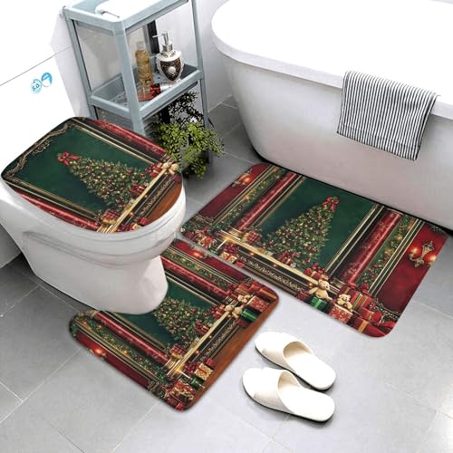 Alfombras de baño juego de 3 piezas navideñas de microfibra para inodoro 4