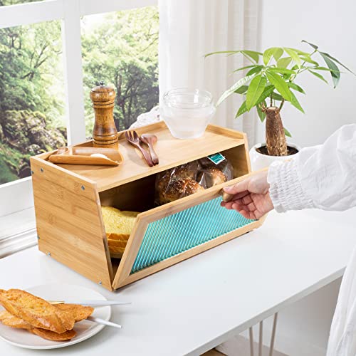 Bamboo Bread Box For Kitchen Countertop Bread Storage Container With Window Bread Holder (Trapezoid) #TOP2