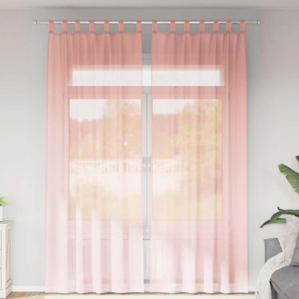 Rideaux en voile rose 140x260 cm lot de 2 avec passe-tringle en polyester semi-transparent pour salon