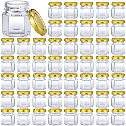 Nuogo 100 Pack 1.5oz Mini Hexagon Glass Jars Bulk for Wedding Small Honey Jars with Lids Spice Jars Canning Jars Mason Jars for Gifts Candy Honey Wedding Party Favors DIY Crafts