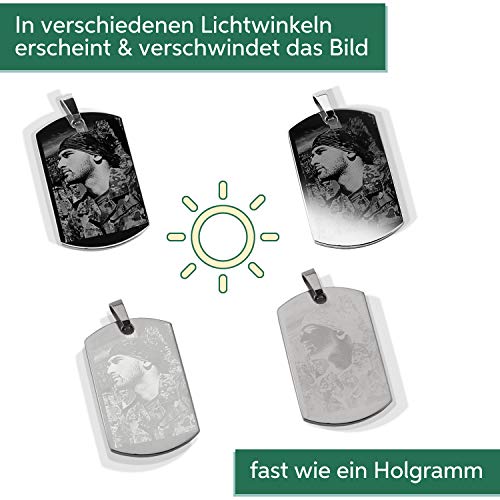 Diamandi Dog-Tag Kette mit Foto-Gravur I Ihr Bild + Text gravieren I Ketten-Anhänger Silber