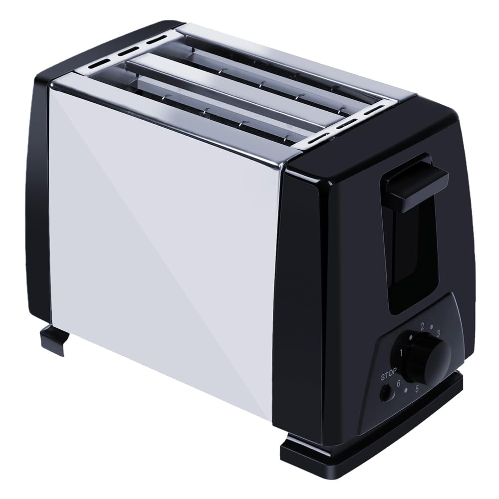 Black 2-Slice Wide Slot Toaster with 6 Browning Levels, Stainless Steel Black, for Healthy Breakfast, 750W Efficient Bread Toaster