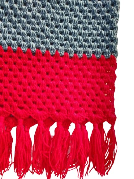 NILU CRAFT Girl Hand Knitted Woolen Poncho (7 to 8 Years, Red and Grey) - Image 3 thumbnail
