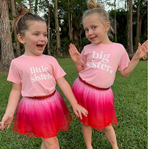 Image of Big Sister & Little Sister Sibling Reveal Announcement T-Shirt for Girls Toddler Baby