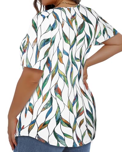 Image of Plus Size Tops for Women Pleated Summer Top Trendy Short Sleeve Shirts Casual Basic Tee Crew Neck Blouses 2026