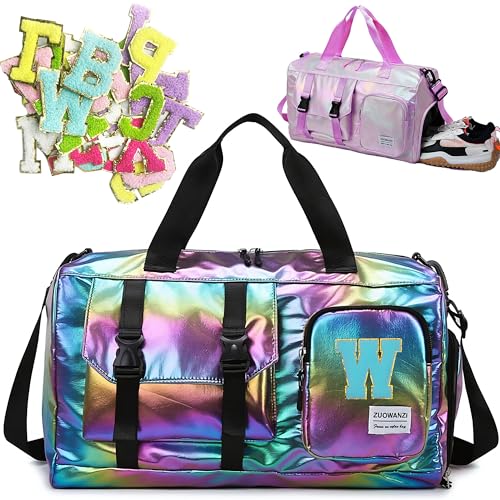 Borsone da Viaggio, Bagaglio a Mano Borsa da Viaggio con Scomparto per le Scarpe,Borsa per Attrezzatura Sportiva con Zip,45 x 26x 21 cm,26 toppe ricamate con lettere Adesivi