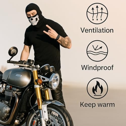 Amazleer Ghost Maske Totenkopf Sturmhaube, 2 Stück Skelett Mask Motorrad Sturmhaube Skull Gesichtsmaske Totenkopf Balaclava Skelett Atmungsaktive Motorrad Maske, Schwarz (2)