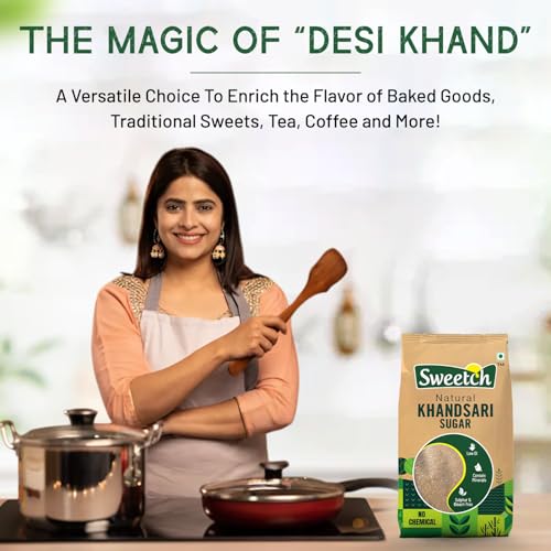 Image of Sweetch Natural Khandsari Sugar 4 kg Desi Khand Sugar, Unprocessed, Low GI, No Chemical, Sulphur & Bleach Free | Healthy for Baking & Cooking, Refine Sugar Replacement (1 kg x Pack of 4)