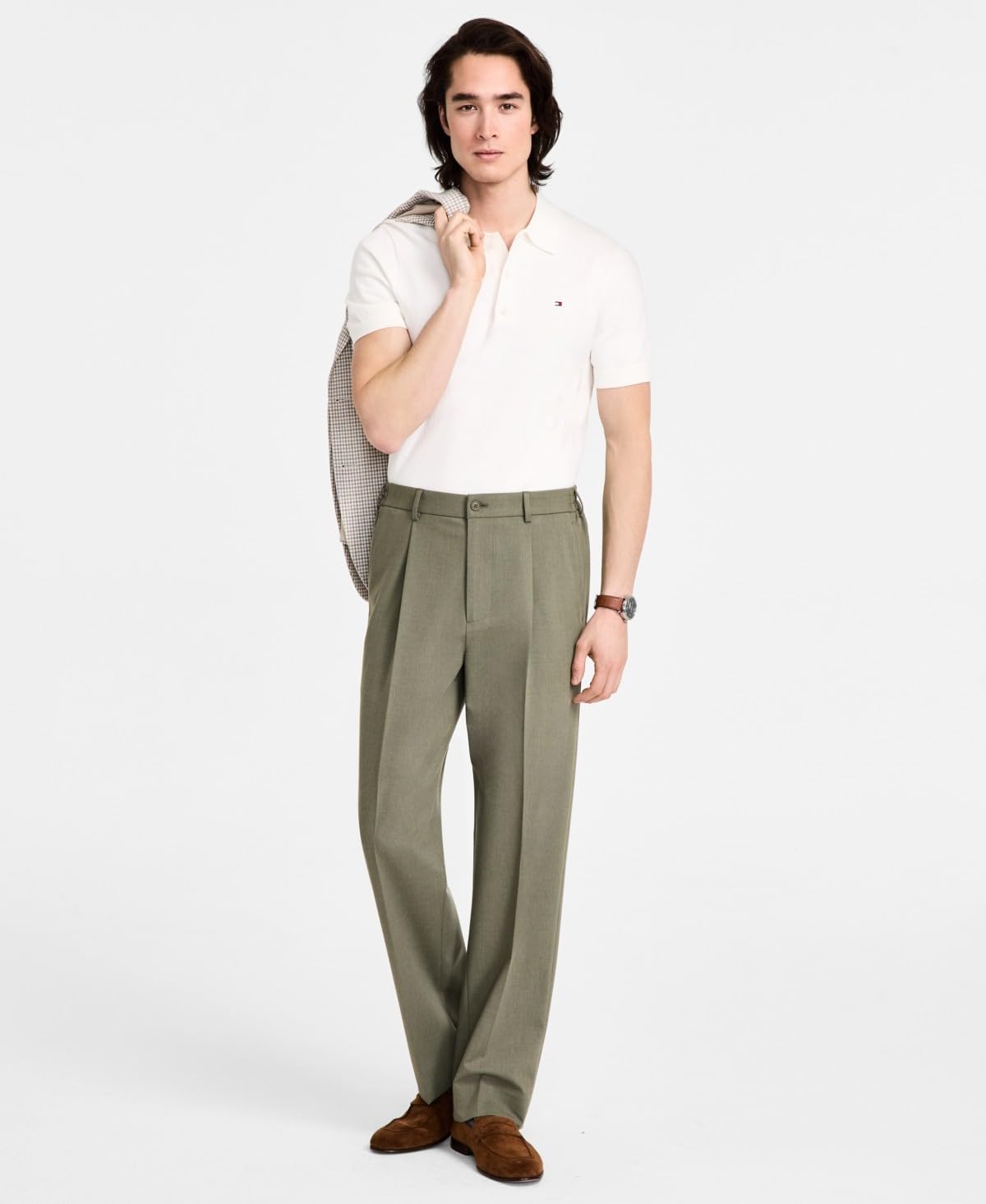 Tommy Hilfiger Mens Relaxed fit Dress Pants 32/32 Green Solid Stretch - Image 2