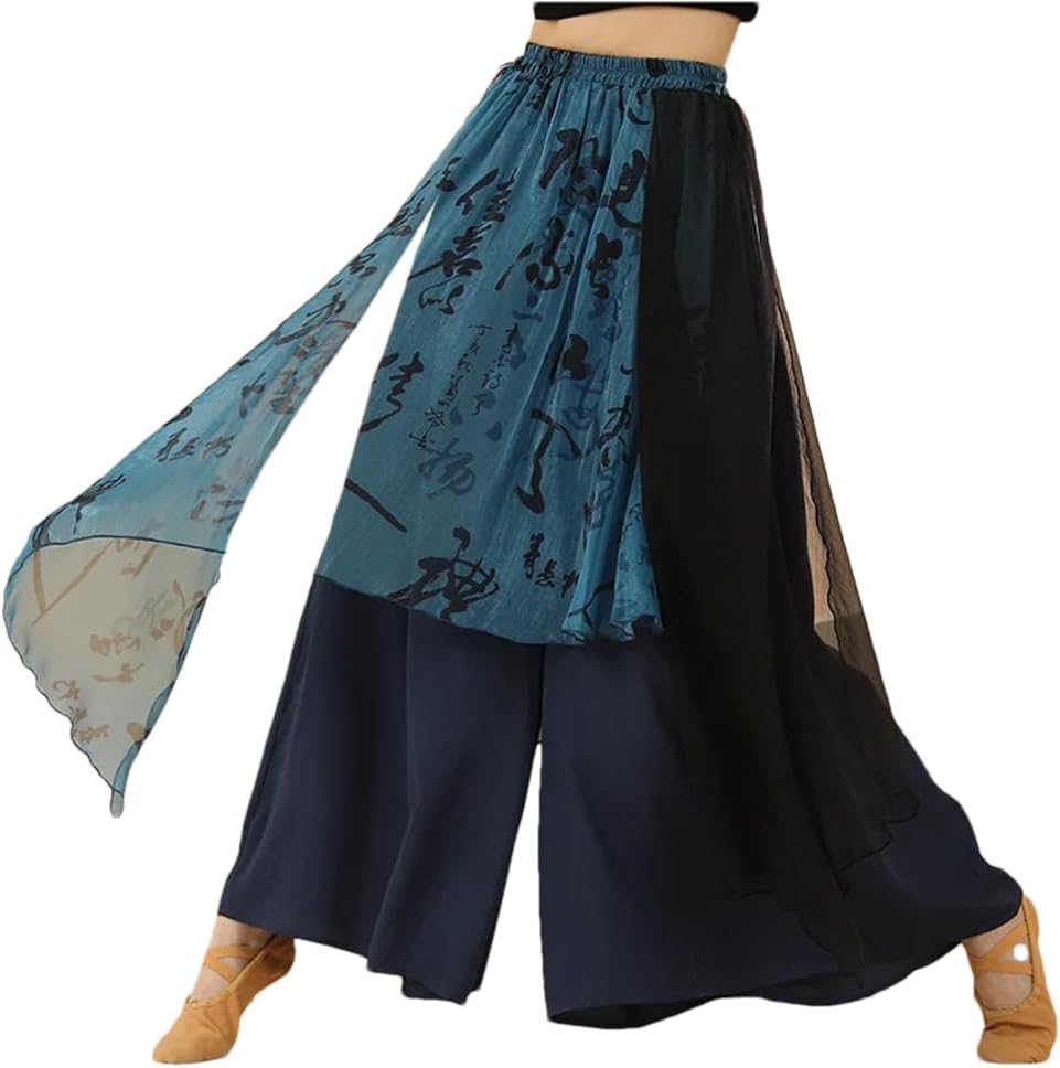 Women's Chinese Skirt Trousers Irregular Skirt Pant High Waist Wide Leg Pants