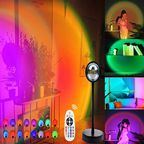 Sunset Lamp, Lights,DLPIN Rainbow Sunset Projection Lamp 16 RGB Color Changing Night Light 360 Degree Bracket For Self-Media Light Romantic Wedding Birthday Party Bar Restaurant Photo Background Gifts