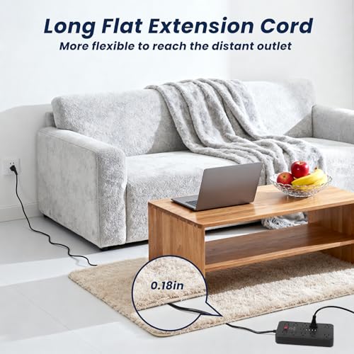 Protector eléctrico DUKVI con 10 tomas espaciadas y 6 puertos USB (2 USB-C), cable de extensión plano de 3 metros, montaje en pared miniatura 4