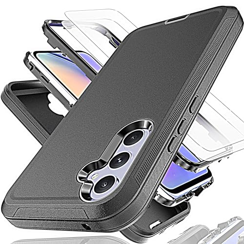 KaiMai for Galaxy A54 5G Case with Explosion-Proof Film[2 Pack],3 in 1 Shockproof TPU Hard PC Bumper Drop-Proof Shell for Samsung Galaxy A54 5G Black