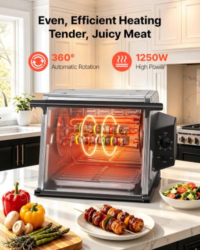 Image of VEVOR Rotisserie Oven Large Capacity 12L Shawarma Grill Machine 1250W | for Chicken, Beef Ribs, Lamb Leg, Grilled Vegetables, Countertop Grill Roaster with Heat-Resistant Door and Timer Control