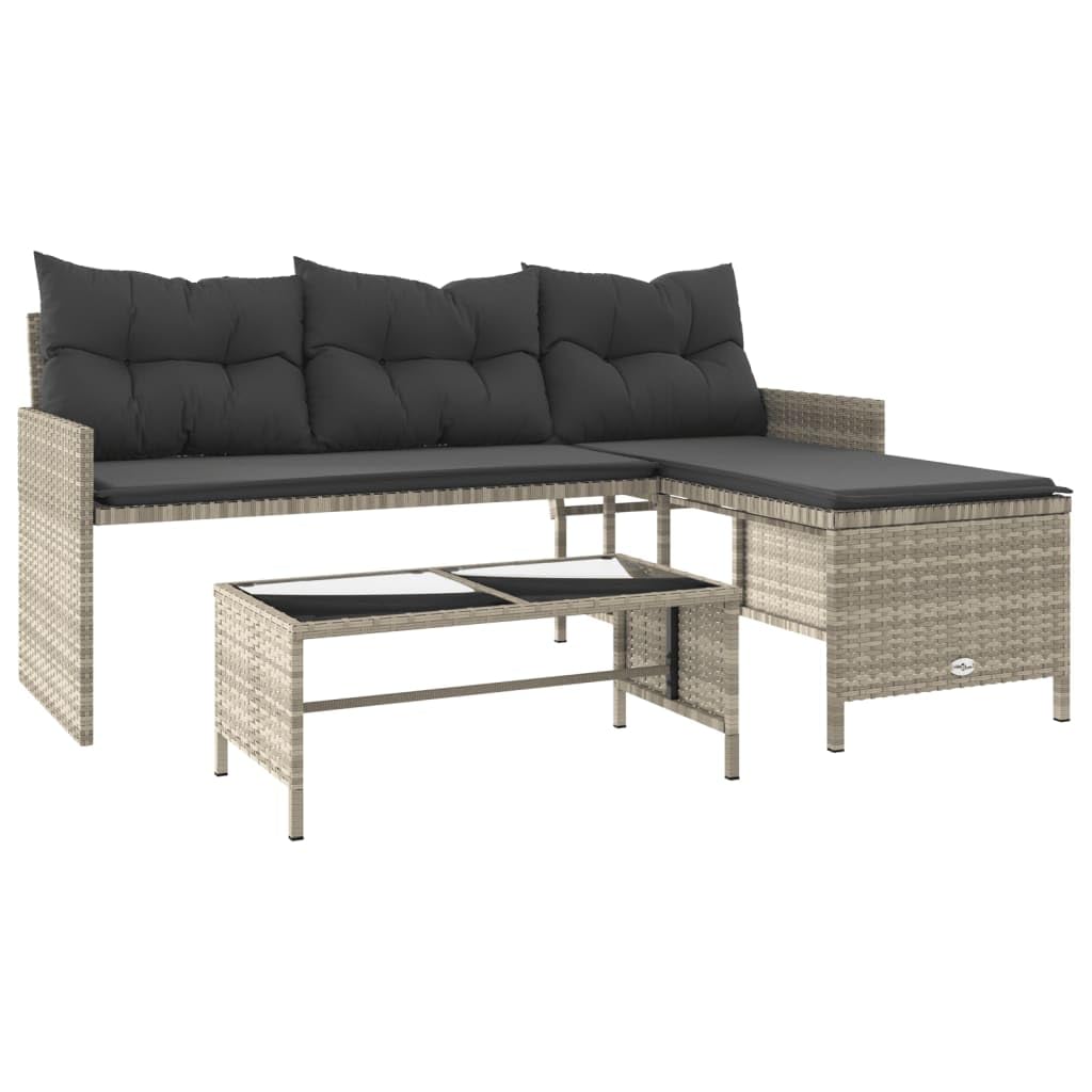 vidaXL Narożnik ogrodowy z poduszkami i stolikiem, rattan PE, szary, sofa do ogrodu, meble ogrodowe, kanapa ogrodowa, siedzisko ogrodowe