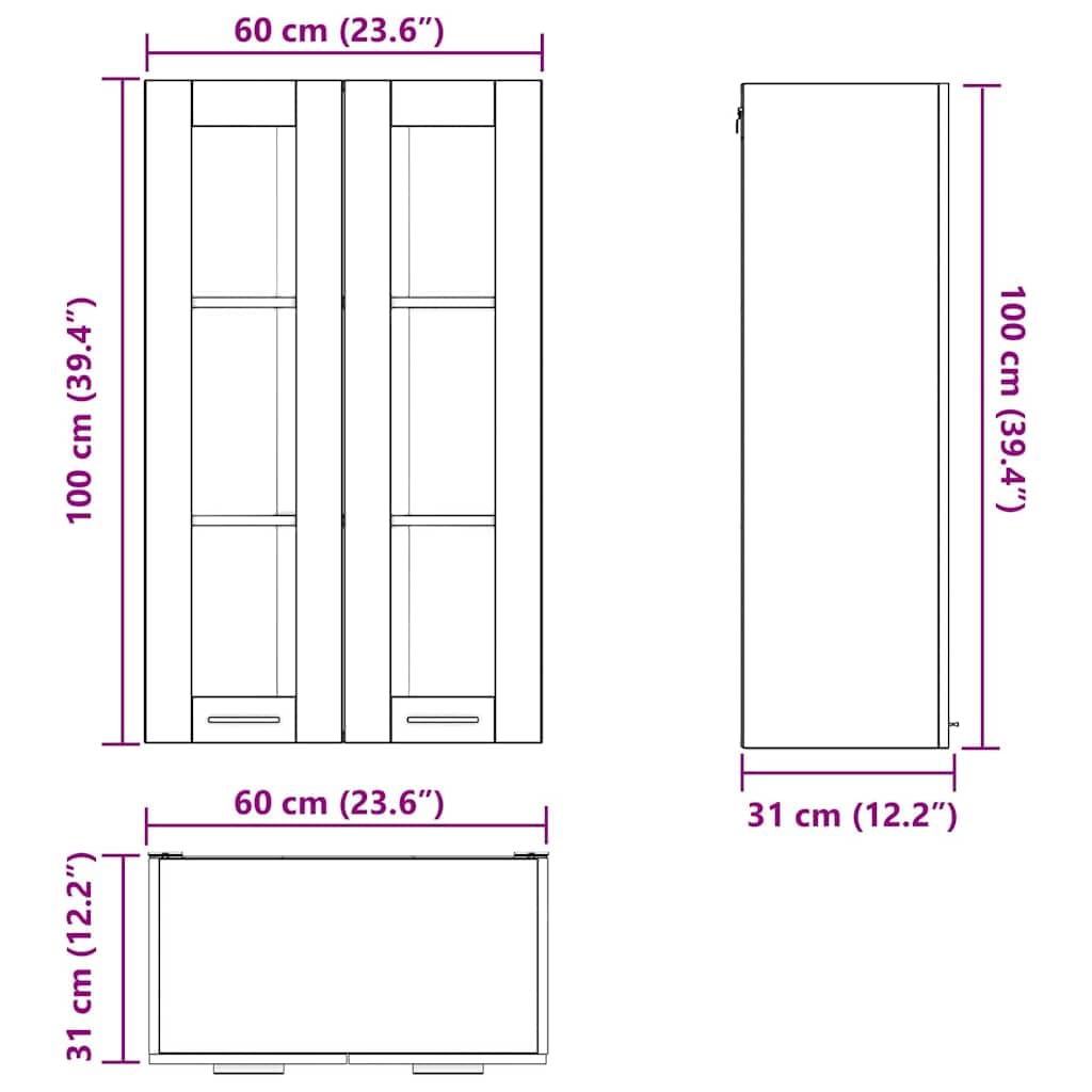 vidaXL Armadio pensile Bianco 60 x 31 x 100 cm Legno multistrato, Armadio da cucina moderno, design rettangolare, ampio spazio, materiali resistenti, stile contemporaneo, per l'organizzazione in
