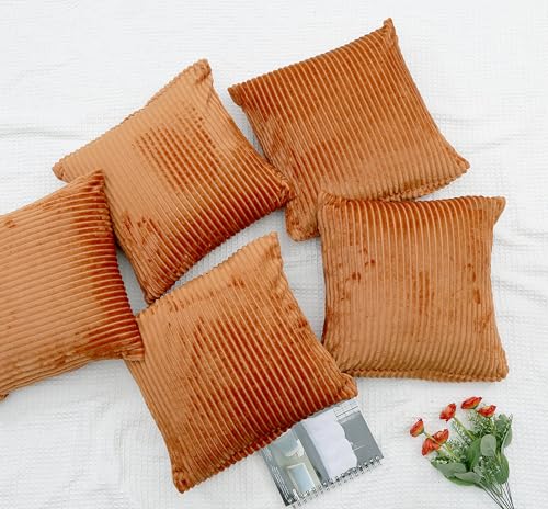 Image of RD TREND Cushion Cover Set of 5, Decorative Sofa Living Room Home Square Cushion Covers 24 Inch x 24 Inch, Aesthetic Corduroy Striped Double Sided (Golden, 24 x 24 Inch (Pack of 5))
