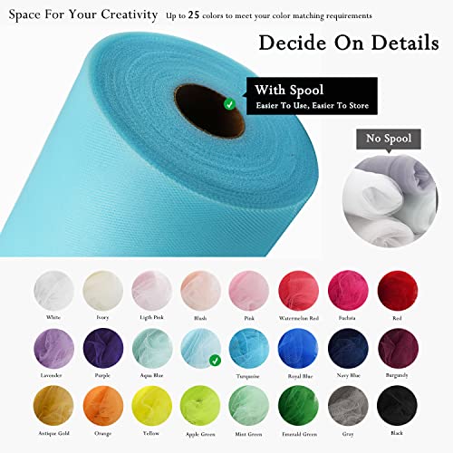 Image of Light Blue Tulle Fabric Rolls 54 Inch by 40 Yards Tulle Bolt Spool for Wedding Decorations DIY Tutu Baby Shower Table Skirt Ceiling Decor Birthday Party Craft Supplies