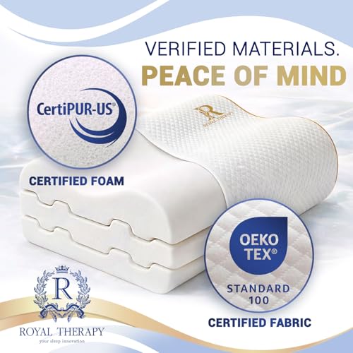 Image of Royal Therapy 2-Pack Queen Memory Foam Pillow, Cervical, Queen Contour Pillow, Orthopedic Pillow for Neck Support, Neck Pain, Side Sleepers, CertiPUR-US
