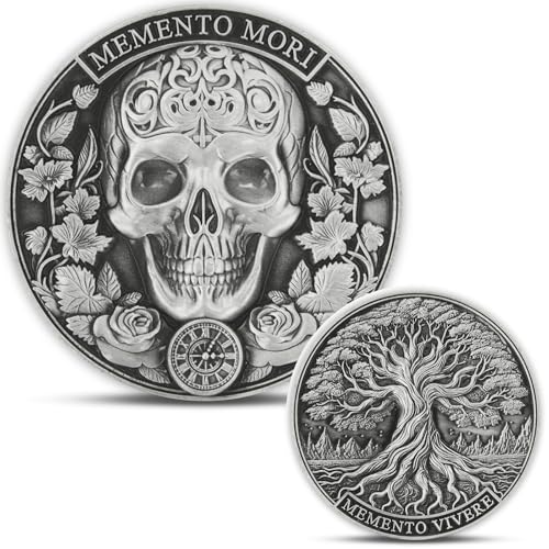 Memento Mori Coin - Skull & Tree of Life Design, Memento Vivere T...