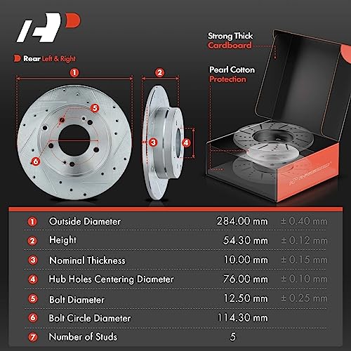 A-Premium Front and Rear Drilled and Slotted Disc Brake Rotors + Ceramic Pads Kit Compatible with Select Kia and Hyundai Models - Optima, Sonata 2011 2012 2013 2014 2015, 12-PC Set - Image 3