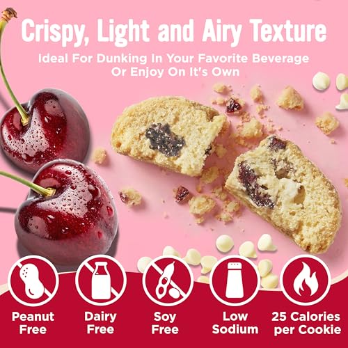 Image of COOPER STREET Twice Baked Cherry White Chip Biscotti Cookies - Crispy Mini Biscotti Cookies Ideal with Coffee - Traditional Low Calorie Italian Snacks - Kosher, Dairy, Peanut & Soy Free (6 Pack)