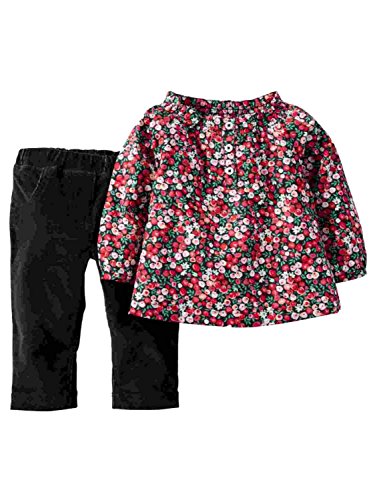 Carter's Infant Girl 2 Piece Red Floral Shirt Black Corduroy Pants Outfit 12m