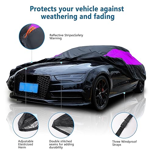 Image of MORNYRAY Waterproof Car Cover All Weather Snowproof UV Protection Windproof Outdoor Full car Cover, Universal Fit for Sedan (Fit Sedan Length 194-206 inch, Purple)