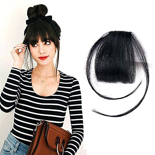 Reysaina Clip in Bangs Black #1B Flat Bangs with Temples Human Hair Bangs Clip on Real Hair