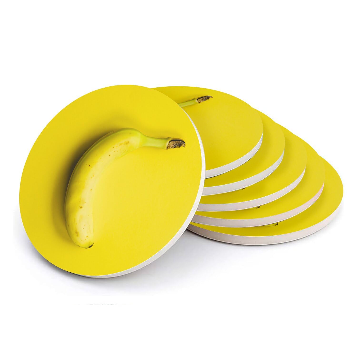 Sous-verre ronds en céramique jaune design fruit salon cuisine