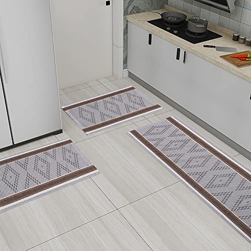 Jogo Tapete de Cozinha Tear Artesanal Rústico 100% Algodão Kit Com 3 Peças