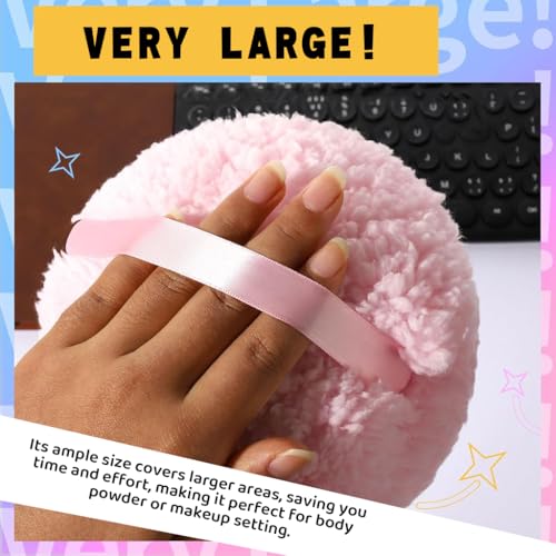 Image of MAYCREATE Body Powder Puff, 6 Inch Large Fluffy Pad With Ribbon Handle