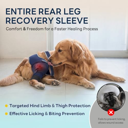 Image of Dog Sleeve for Rear Legs to Stop Licking, Upgraded Surgical Recovery Sleeve for Hind Back Leg Wound,TPLO, ACL Surgery, Light Comfortable Cone Alternative, Left, L, Navy Blue