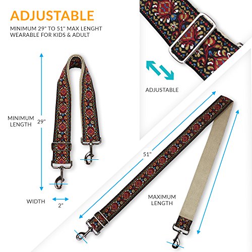 Red Vintage Handbag Strap & Purse Strap Replacement - Jacquard Woven Embroidered Guitar Strap Styled Shoulder & Crossbody Strap Adjustable Bag Strap For Tote And Messenger Bags Great Gift For Womens #TOP5