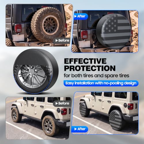 Image of Moonet PU Thickening Leather Tire Wheel Covers 2 Pack- Tough Tire Wheel Protector for Truck,SUV,Motorhome,Camper,Trailer,RV - Universal Fits Tire Diameters 24-26 inches,Gray Flag