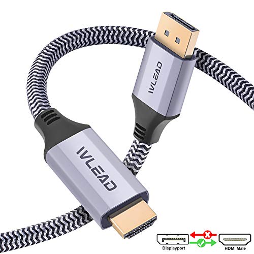 DisplayPort to HDMI Cable 4K UHD,WLEAD 6.6FT Nylon Braided Gold-Plated High Speed DP to HDMI Uni-Directional Cord DisplayPort to HDMI Converter,Upgrading Gaming&Home Office with Dell,HP,More