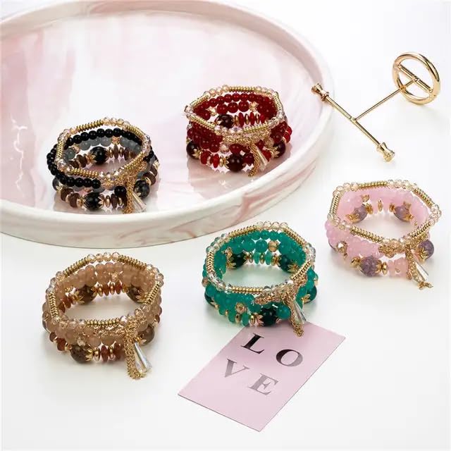 Image of ROYAL NEEDS Fashionable Beaded Multilayer Bracelets for girls and women's. Multicolor flexible crystal Bohemian Stackable Bracelets for women's