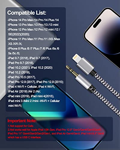 Image of iPhone Aux Cord, [2pack /3ft] Lightning to 3.5mm Audio Auxiliary Cable for iPhone 14 13 12 11 Pro Max Xs Xr 8 7 Plus, iPad Mini, Male to Male Braided Apple Ox Wire for Car Stereo, Speaker, Headphone | [2Pack /3FT] Male to Male Braided Auxiliary Cable for Apple 11 Pro /XR /XS /8 /7 Plus, iPad Mini, Car Stereo, Speaker, Home Audio