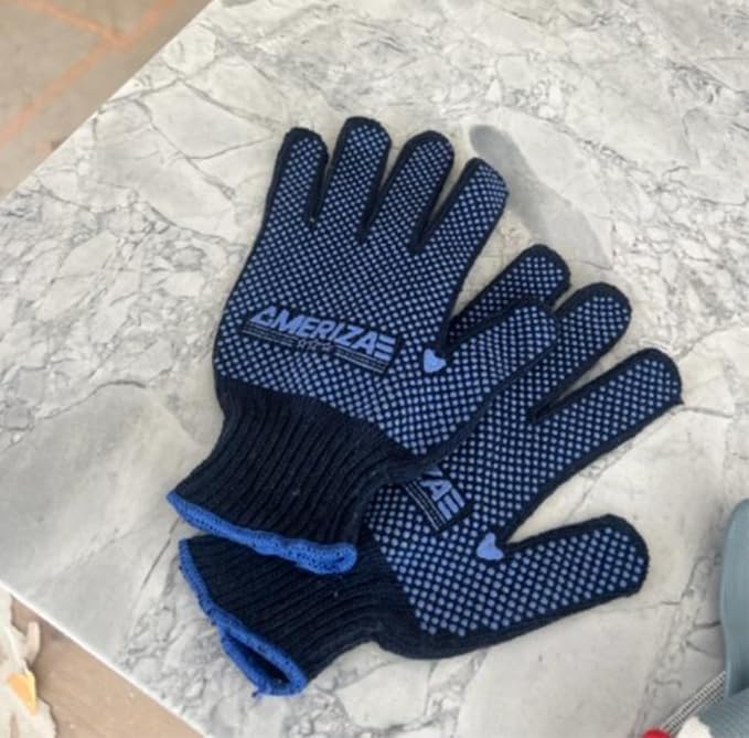 Miniatura 2 de Grip - Guantes de trabajo de seguridad con PVC azul resistente, puntos antideslizantes, guantes de algodón de punto a granel, ideales para garaje,