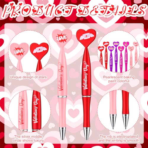 Set de 72 bolígrafos de gel negro con forma de corazón para San Valentín miniatura 3