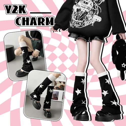 Image of SANNIDHI Leg Warmers for Women Winter Star Print Knit Long Socks for Girls Leg Warmers y2k Accessories Clothes, Elastic Anti-slip Fashion Stockings Stylish Socks for School Girls - 21'' Long, 1 Pairs