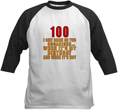CafePress 100 Birthday Designs Kids Baseball Jersey Kids Cotton Baseball Jersey, 3/4 Raglan Sleeve Shirt Black/White
