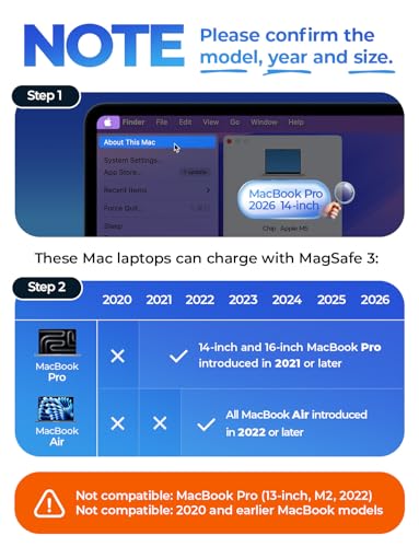 Image of LISEN MacBook Charger USB-C to Magnetic 3 Cable (6.6FT) for M4 /M3 /M2 MacBook Pro Air M5 Charger, 140W Magnetic Safe 3 Cable Computer Laptop Cord for Pro (16 inch /14 inch 2026-2021) Air (15'' /13'' 2026-2022)