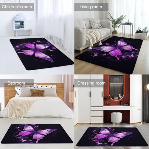 Tapis de bain violet grand format au design papillon chic