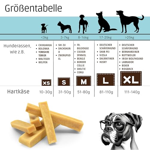 6 Stück PetLove Hartkäse für Hunde • 100% natürlicher Kauknochen aus Käse • Kaukäse Hund • Kauspaß & Zahnpflege • Ideal für unterwegs • 6er Pack • Größe XS: 10-30g