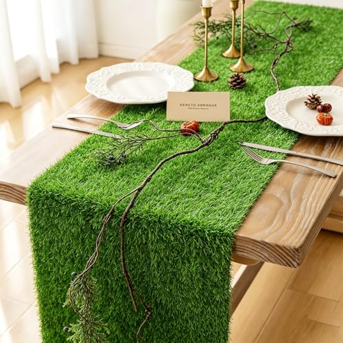 Artificial Grass Table Runner Realistic Synthetic Turf Waterproof Durable Green Fake Grass for Wedding Party Birthday Home Garden Indoor Outdoor Table Decor-12X36 inches
