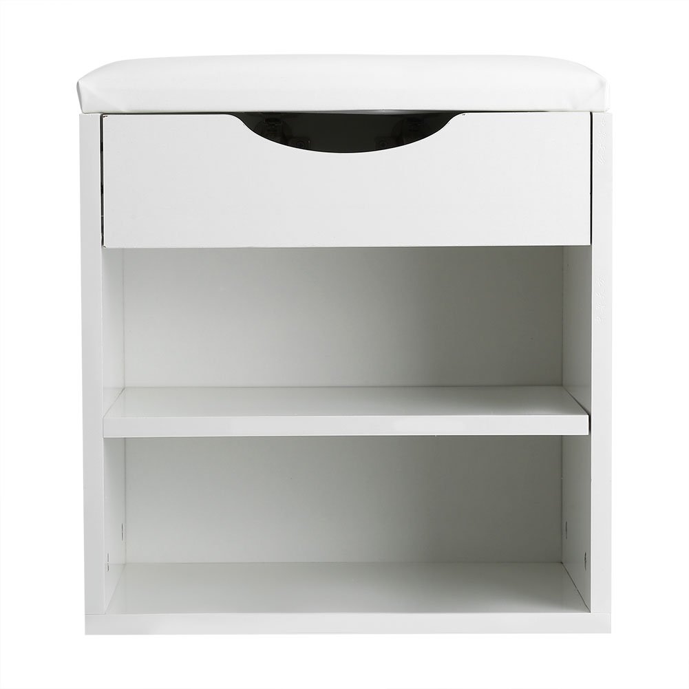 CHICIRIS Panca per Scarpe Robusto Organizer in Legno per Ingresso di Casa, con Sedile Imbottito, Ideale per Toeletta, Copertura in PU, 2 Ripiani, Adatto per Scarpe, Calzini, Chiavi